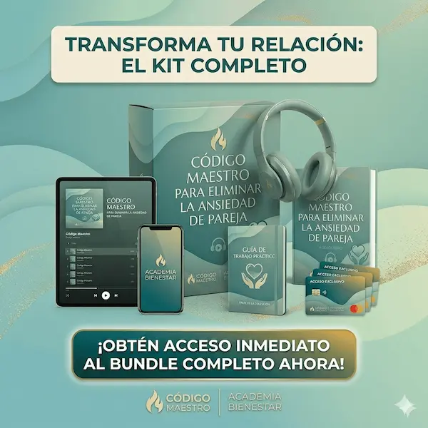 Paquete premium de audiolibros de Código Maestro para el desarrollo personal y la transformación de la ansiedad en la pareja.