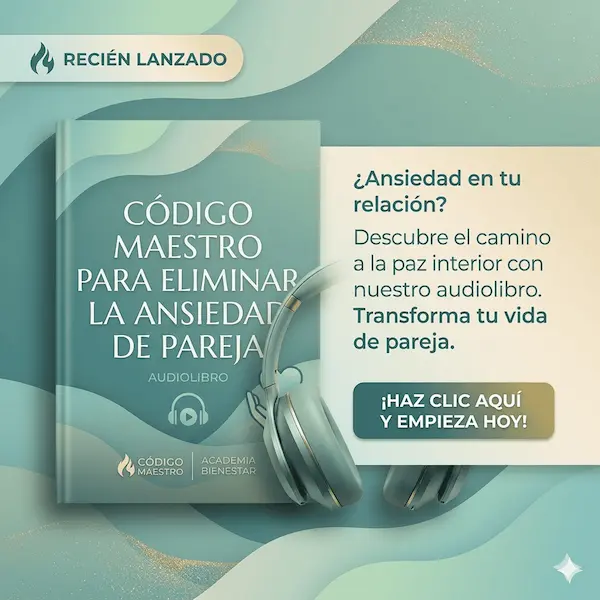 Portada del audiolibro de Código Maestro diseñado para superar la ansiedad en la pareja y fortalecer la relación.