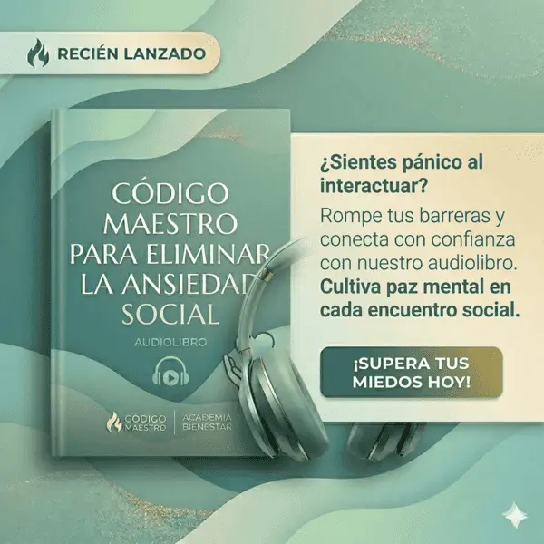 Portada del audiolibro de Código Maestro diseñado para superar la ansiedad social y fortalecer la confianza personal.